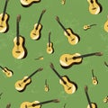 Acoustic guitars on grunge background seamless