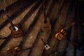 Acoustic guitars hanging from the ceiling Royalty Free Stock Photo