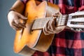 Acoustic guitars playing. Guitarist on stage. Close up hand playing guitar. Guitars acoustic. Male musician playing Royalty Free Stock Photo