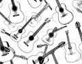 Acoustic Guitars Seamless Pattern Hand Drawn Sketch Style Musical Instrument Background Royalty Free Stock Photo