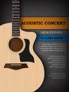 Acoustic music festival concert flyer poster design template, acoustic guitar on dark background Royalty Free Stock Photo