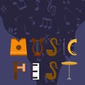 Acoustic music festival vector illustration. Live rock, jazz or pop music concert. Musical party web banner, poster Royalty Free Stock Photo