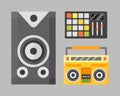 Acoustic musical speaker audio equipment musical technology and loudspeaker tool vector illustration.