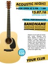 Acoustic night performance poster in your club Indie musician concert show with realistic guitar