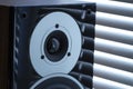 Acoustic sound speakers on black background. Multimedia, audio a Royalty Free Stock Photo