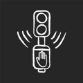 Acoustic traffic lights signals chalk white icon on black background