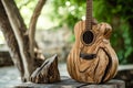 Acoustic wooden guitar. Generate Ai Royalty Free Stock Photo