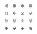 Acoustics and Acoustical Properties of Materials. Icons in Outline Style