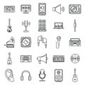 Acoustics audio icons set, outline style Royalty Free Stock Photo