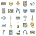 Acoustics audio icons set vector color line