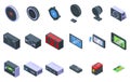 Acoustics for the carmusic icons set isometric vector. Sound bass