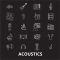 Acoustics editable line icons vector set on black background. Acoustics white outline illustrations, signs, symbols Royalty Free Stock Photo