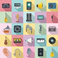 Acoustics icons set, flat style Royalty Free Stock Photo