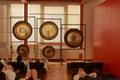 Acqui Terme, Italy - jan 2020: patients in the tibetan bells room of the SPA.