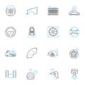 Acquire an auto linear icons set. Purchase, Vehicle, Dealership, Financing, Trade-in, Negotiation, Test-drive line Royalty Free Stock Photo