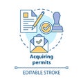 Acquiring permits concept icon. Obtaining license idea thin line illustration. Getting approval. Legal documents and