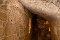 Ancient masonry of walls and tunnels from the time of the Crusaders at the Templar fortress in the Acre old city in northern Royalty Free Stock Photo