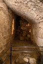 Ancient masonry of walls and tunnels from the time of the Crusaders at the Templar fortress in the Acre old city in northern Royalty Free Stock Photo