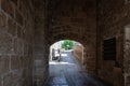 The tunnel lined with stones passes under buildings in the old city of Acre in northern Israel