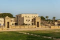 ACRE, ISRAEL - MARCH 23, 2018: Old Acre city walls, Israel. A heavy land defensive wall with cannon outposts.