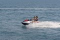 Acre, Israel - 11.05.2018: Sports active rest on the Mediterranean sea. Young people racing on jet ski, water scooter. Active Royalty Free Stock Photo