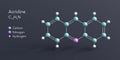 acridine molecule 3d rendering, flat molecular structure with chemical formula and atoms color coding Royalty Free Stock Photo