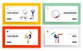 Acrobat Characters Performing Gymnastics Elements Landing Page Template Set. Girls and Man Gymnasts