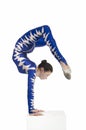 Acrobat, a circus artist in a blue suit. Royalty Free Stock Photo