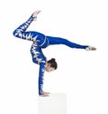 Acrobat, a circus artist in a blue suit. Royalty Free Stock Photo