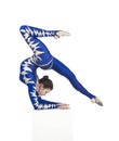 Acrobat, a circus artist in a blue suit. Royalty Free Stock Photo