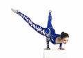 Acrobat, a circus artist in a blue suit. Royalty Free Stock Photo