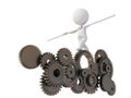 Acrobat manager worker balancing on system gears isolated, - 3d rendering