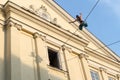 Lublin, Poland - July 26, 2014 - Acrobat walking highline at new circus and busking festival Carnaval Sztukmistrzow