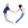 Acrobatic couple forming a heart shape