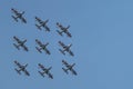 Acrobatic group of italian light attack aircraft training before the Republic Day parade in the sky of Rome, Italy