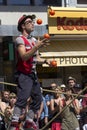Acrobatic juggler in the street. Royalty Free Stock Photo