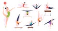 Acrobatic people. Gymnasts in action poses sport athletes making fitness training elements exact vector healthy