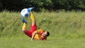 Acrobatic soccer player Royalty Free Stock Photo