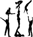 acrobatic stunt. Gymnasts acrobats vector black silhouette. Gymnasts acrobats vector Royalty Free Stock Photo