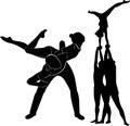 Acrobatic stunt. Gymnasts acrobats vector black silhouette