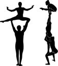 Acrobatic stunt. Gymnasts acrobats vector black silhouette