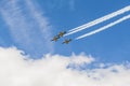 Acrobatic Stunt Planes RUS of Aero L-159 ALCA on Air During Aviation Sport Event Dedicated to the 80th Anniversary of DOSAAF Royalty Free Stock Photo