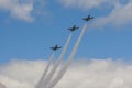 Acrobatic Stunt Planes RUS of Aero L-159 ALCA on Air During Aviation Sport Event Dedicated to the 80th Anniversary of DOSAAF Royalty Free Stock Photo