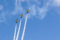 Acrobatic Stunt Planes RUS of Aero L-159 ALCA on Air During Aviation Sport Event Dedicated to the 80th Anniversary of DOSAAF Royalty Free Stock Photo