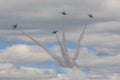 Acrobatic Stunt Planes RUS of Aero L-159 ALCA on Air During Aviation Sport Event Dedicated to the 80th Anniversary of DOSAAF Royalty Free Stock Photo