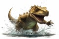 An acrobatic water dinosaur spinning through the waters its speed capturing the attention of those nearby.. AI