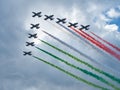 Acrobatics in the sky of the tricolor arrows Royalty Free Stock Photo