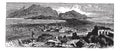 Acrocorinth in Corinth, Greece, vintage engraving