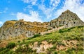 Acrocorinth, Upper Corinth, the acropolis of ancient Corinth, is a monolithic rock overseeing the ancient city of Corinth Royalty Free Stock Photo