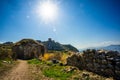 Acrocorinth, Upper Corinth fortress, the acropolis of ancient Corinth - Peloponnes Greece Royalty Free Stock Photo